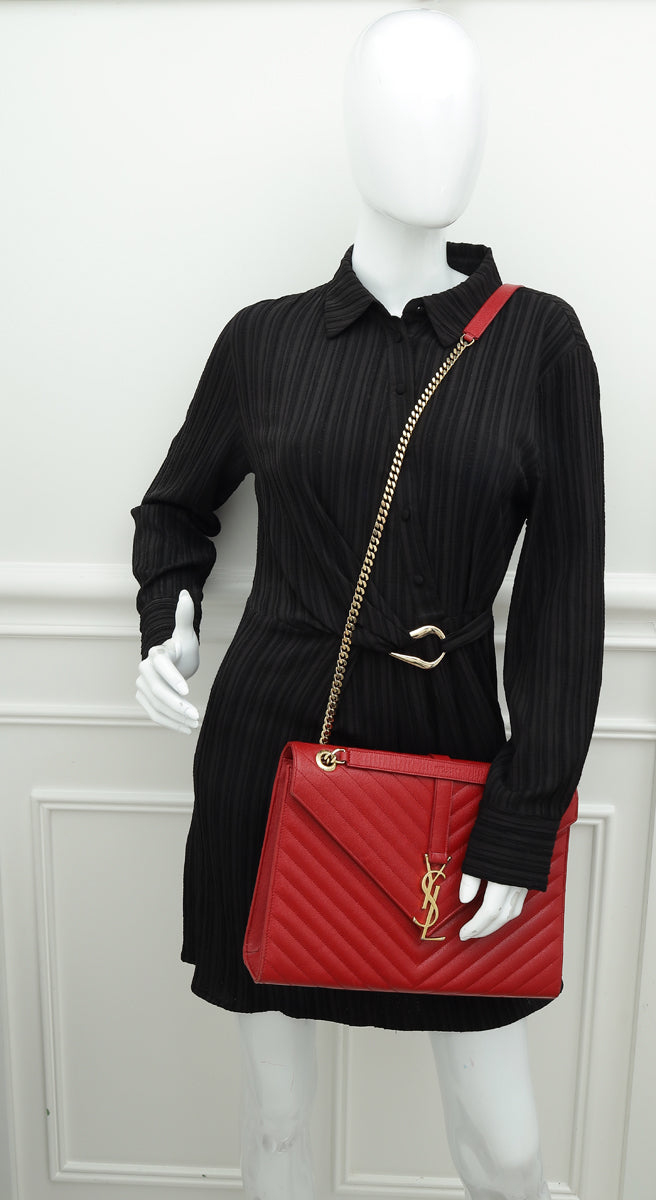 YSL Red Monogram Satchel Large Shoulder Bag