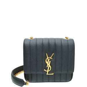 YSL حقيبة فيكي متوسطة السلسلة باللون الأسود 