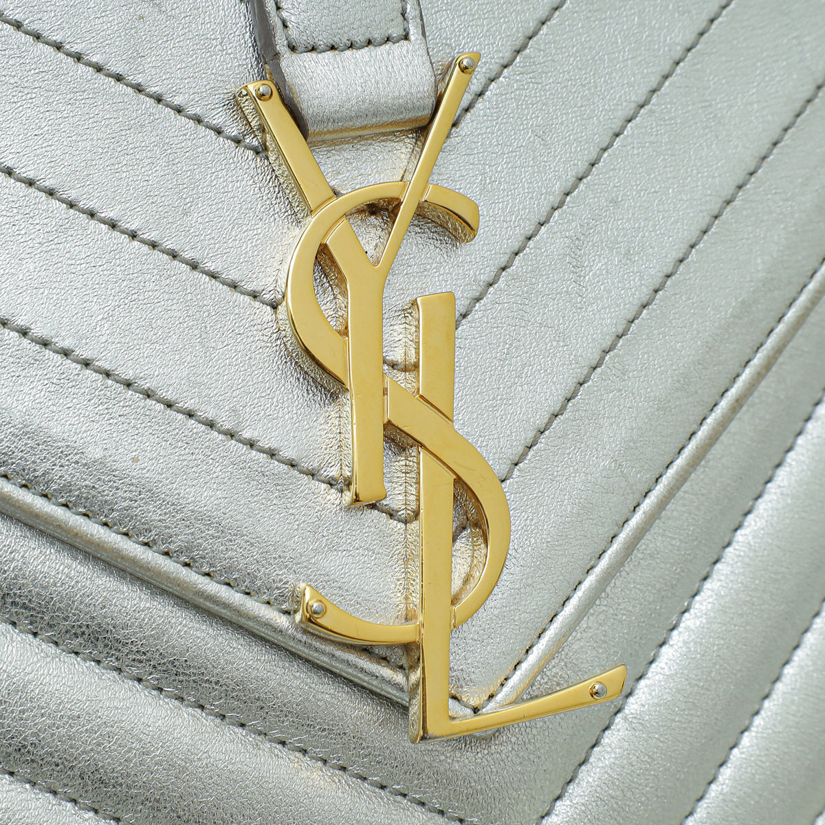 YSL Silver Monogram Chevron Medium Satchel Bag