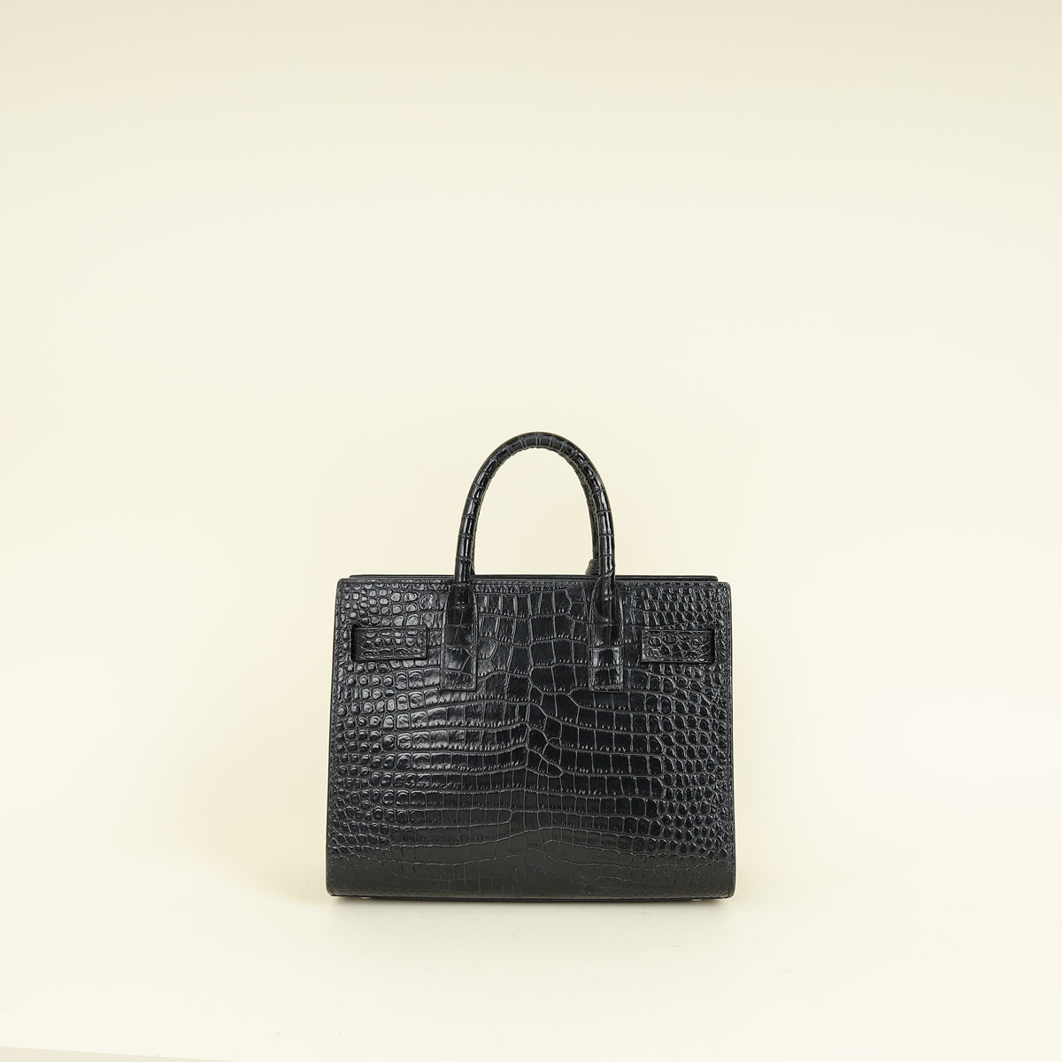 YSL Black Sac De Jour Nano Croco Embossed Bag