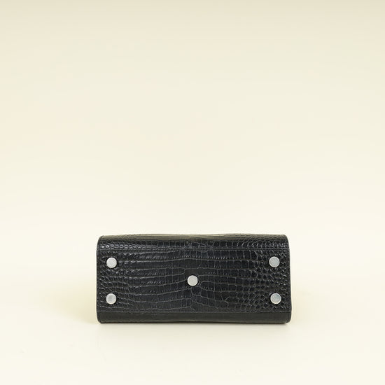 YSL Black Sac De Jour Nano Croco Embossed Bag