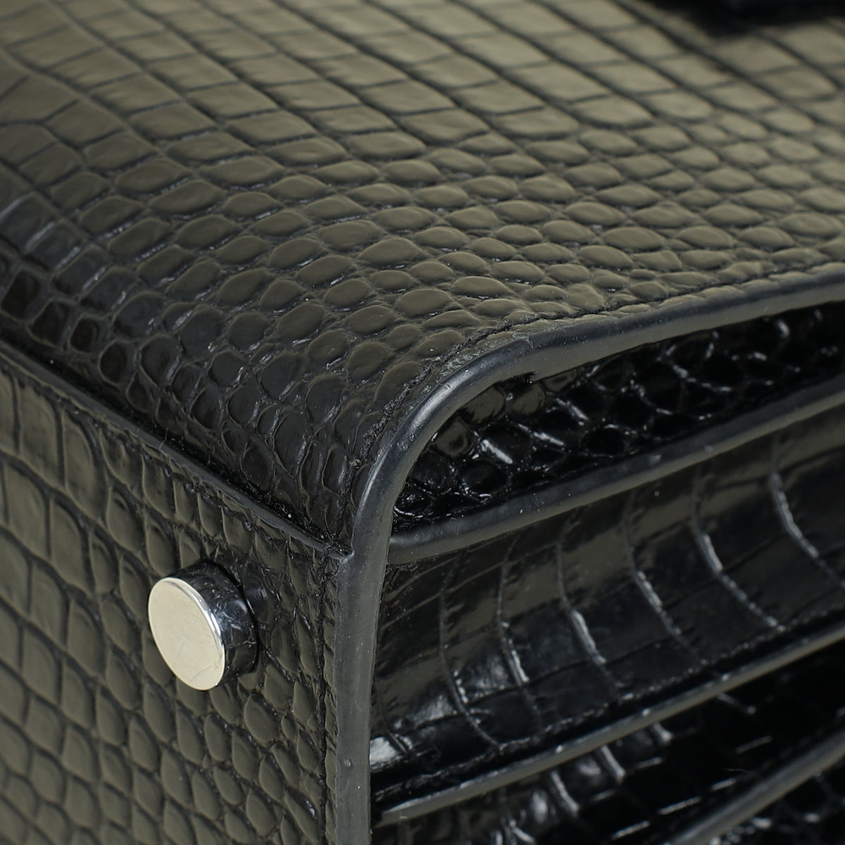YSL Black Sac De Jour Nano Croco Embossed Bag