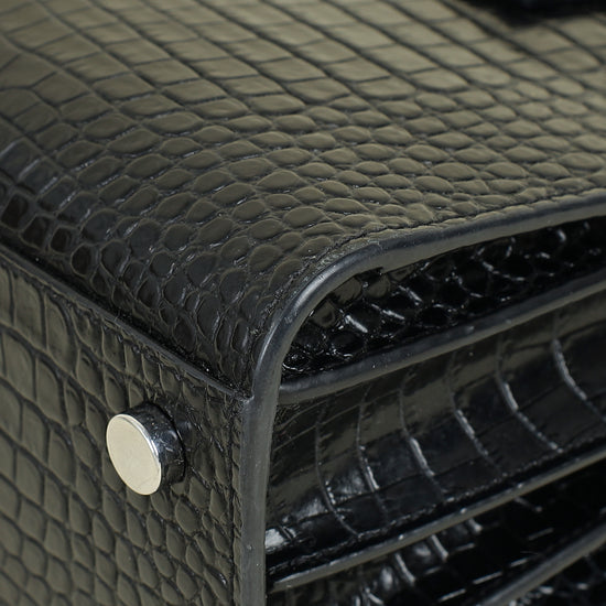 YSL Black Sac De Jour Nano Croco Embossed Bag
