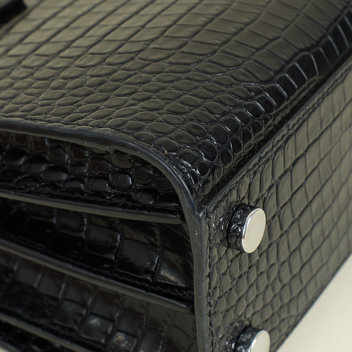 YSL Black Sac De Jour Nano Croco Embossed Bag