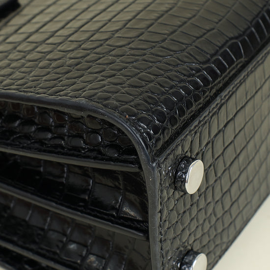 YSL Black Sac De Jour Nano Croco Embossed Bag