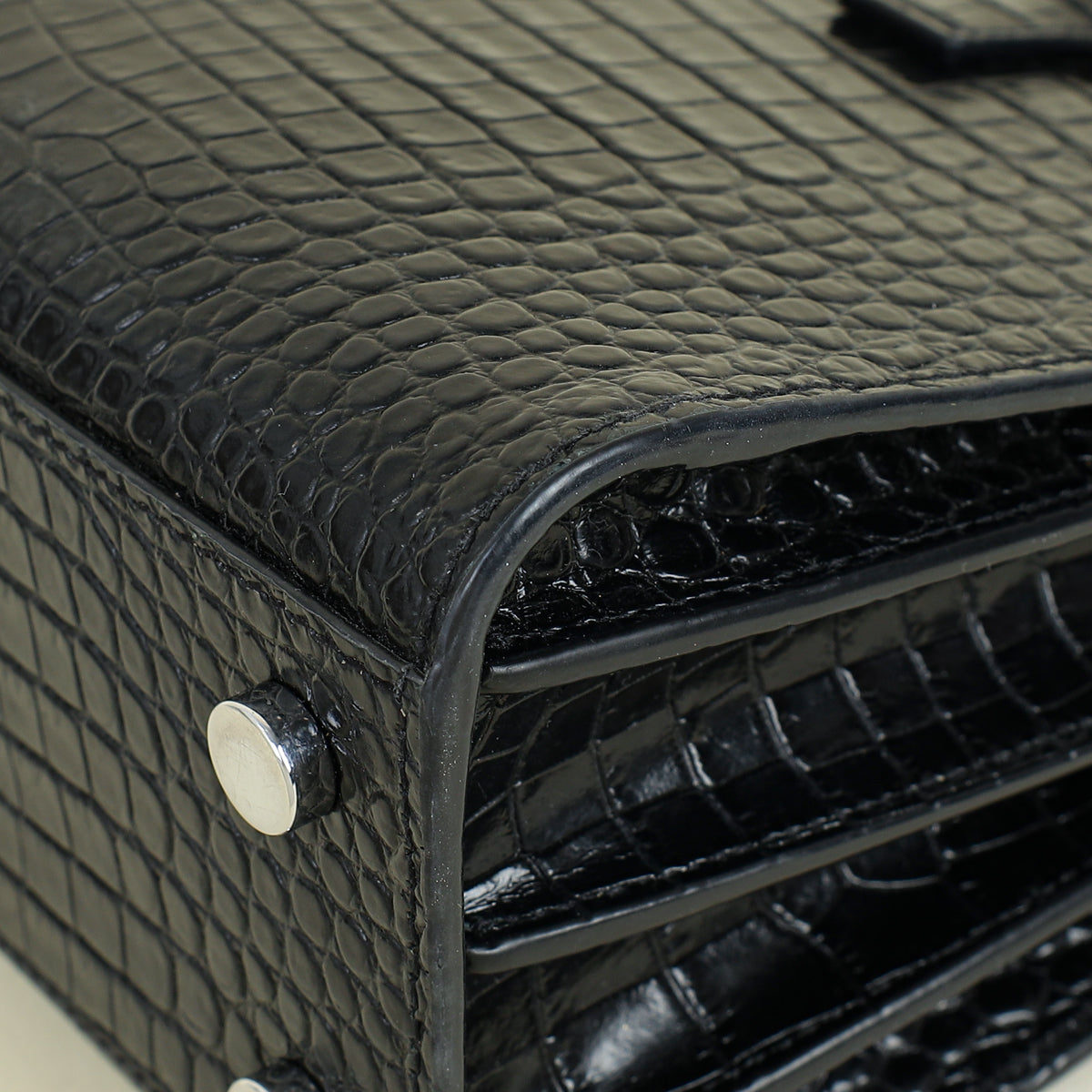 YSL Black Sac De Jour Nano Croco Embossed Bag