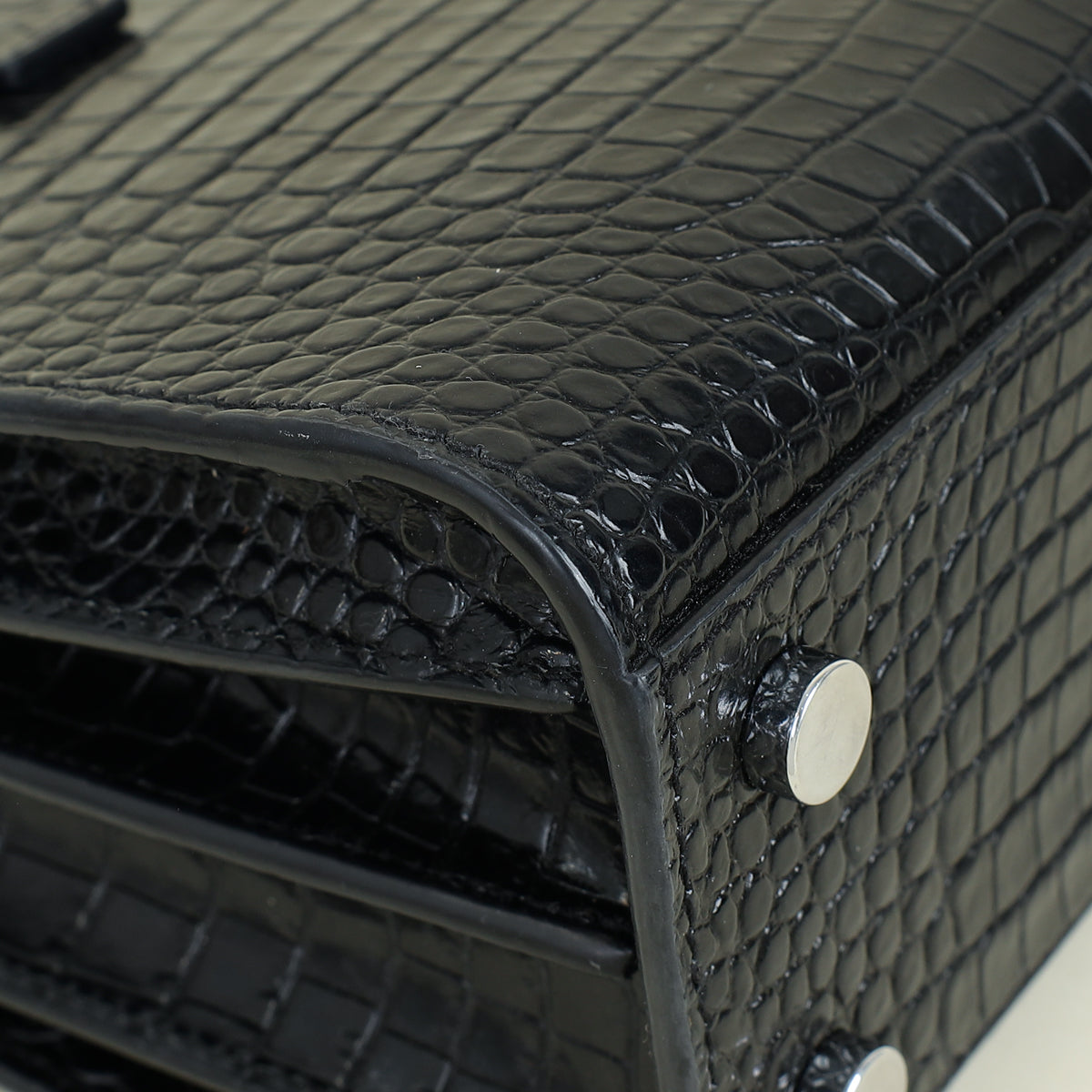 YSL Black Sac De Jour Nano Croco Embossed Bag