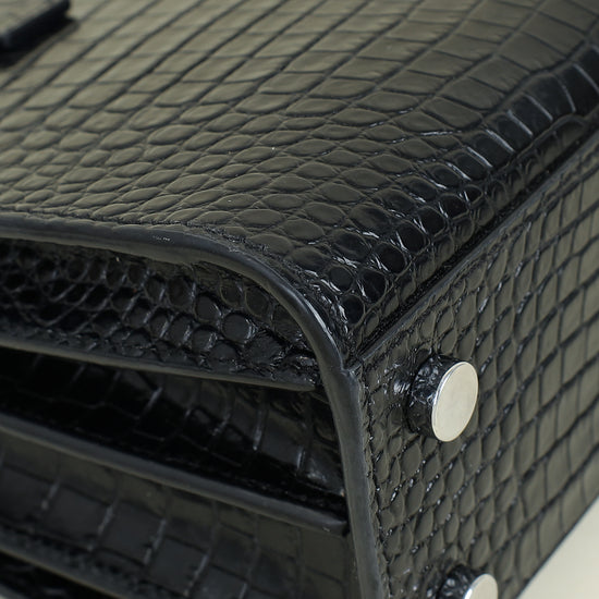 YSL Black Sac De Jour Nano Croco Embossed Bag