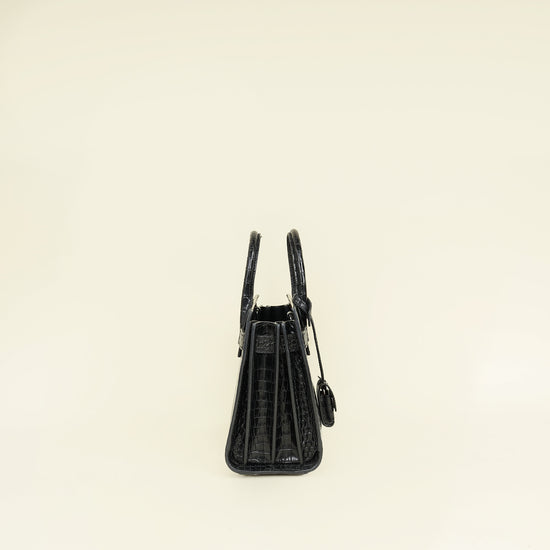 YSL Black Sac De Jour Nano Croco Embossed Bag