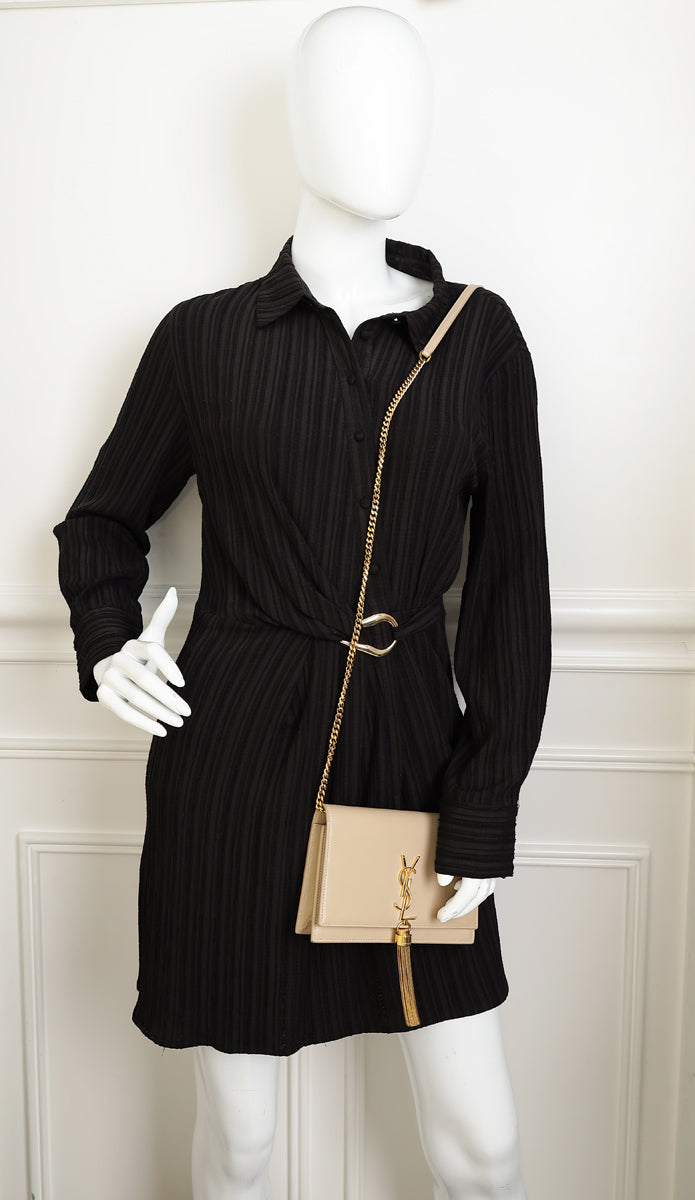 YSL Beige Kate Tassel Chain Wallet-YSL-THE CLOSET