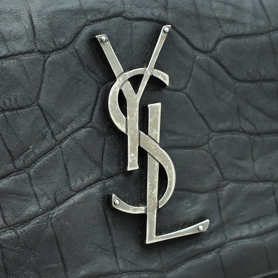 YSL Black Croco Embossed Monogram West Hollywood Fold-Over Medium Bag