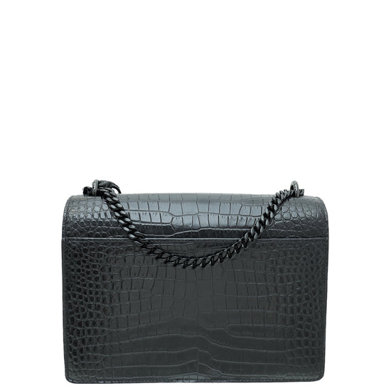 YSL So Black Sunset Croc Embossed Medium Bag