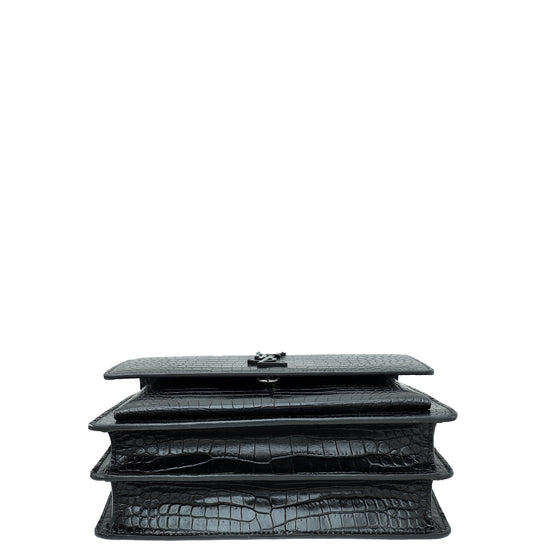 YSL So Black Sunset Croc Embossed Medium Bag