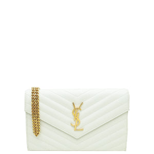 YSL محفظة كاساندر بسلسلة بيضاء مونوغرام 