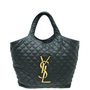حقيبة تسوق مبطنة باللون الأسود Icare Maxi من YSL 