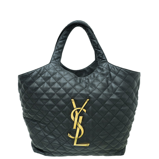 YSL Black Icare Maxi Quilted Shopping Bag