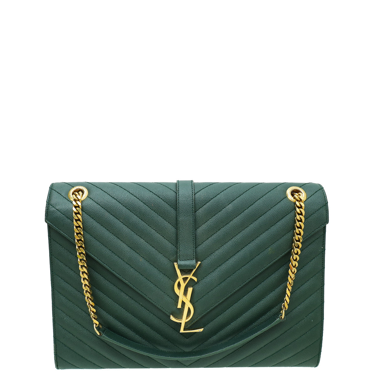 YSL Dark Green Monogram Chevron Satchel Large Bag-YSL-THE CLOSET