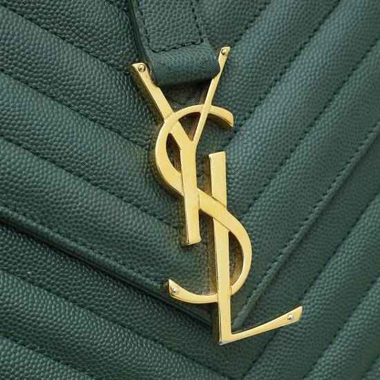 YSL Dark Green Monogram Chevron Satchel Large Bag