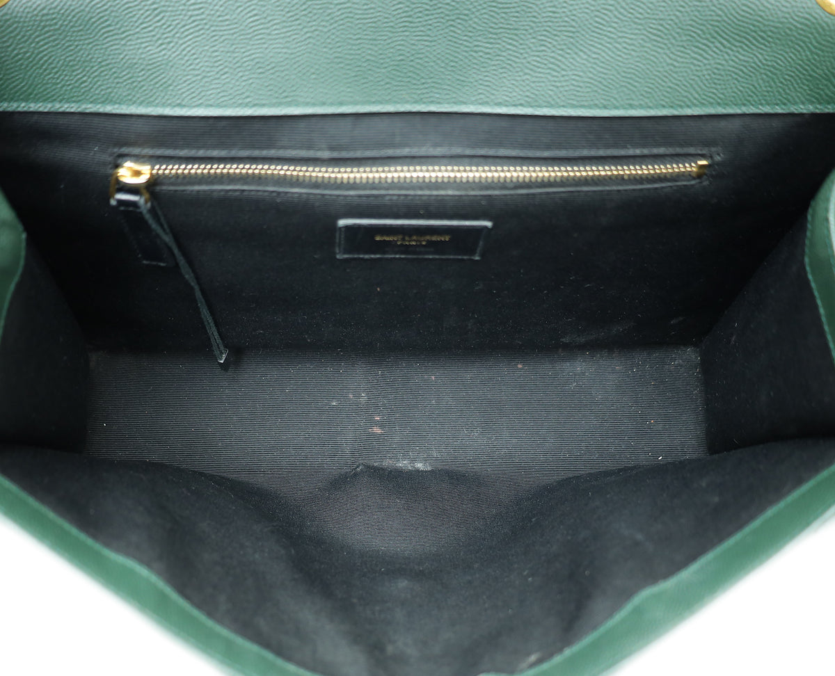 YSL Dark Green Monogram Chevron Satchel Large Bag