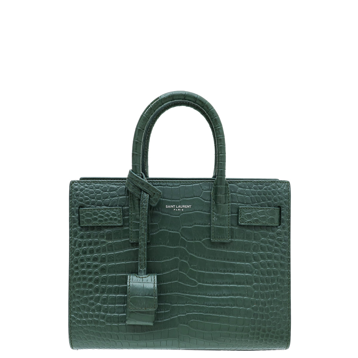 YSL Dark Green Croco Embossed Sac De Jour Nano Bag-YSL-THE CLOSET