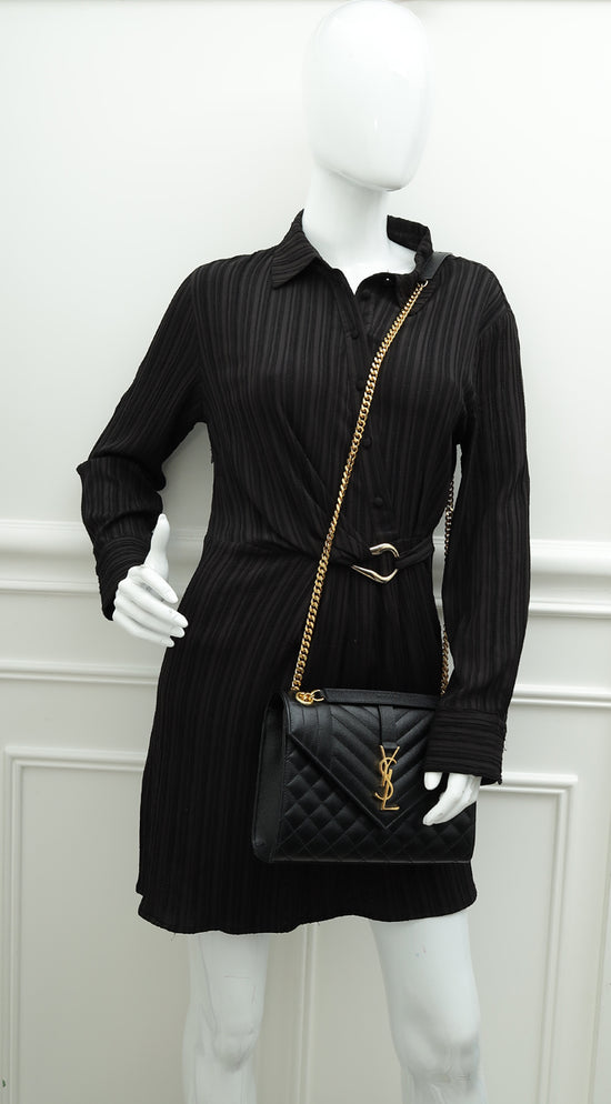 YSL Black Mix Quilted Envelope Medium Shoulder Bag-YSL-THE CLOSET