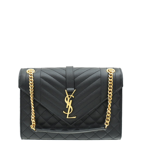 YSL Black Mix Quilted Envelope Medium Shoulder Bag-YSL-THE CLOSET
