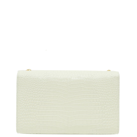 YSL Blanc Vintage Croco Embossed Kate Tassel Medium Bag