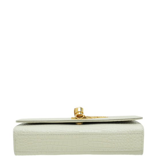YSL Blanc Vintage Croco Embossed Kate Tassel Medium Bag-YSL-THE CLOSET