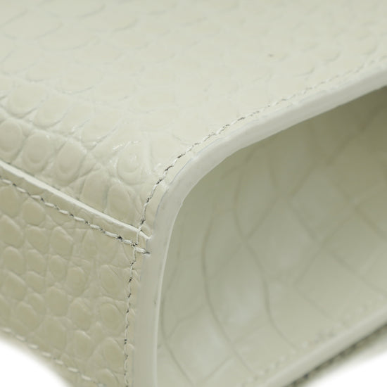 YSL Blanc Vintage Croco Embossed Kate Tassel Medium Bag-YSL-THE CLOSET
