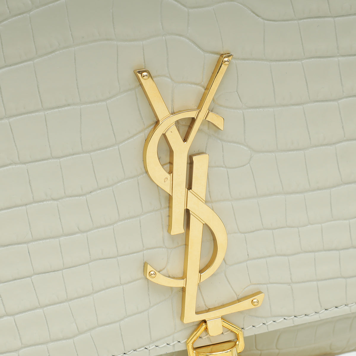 YSL Blanc Vintage Croco Embossed Kate Tassel Medium Bag-YSL-THE CLOSET