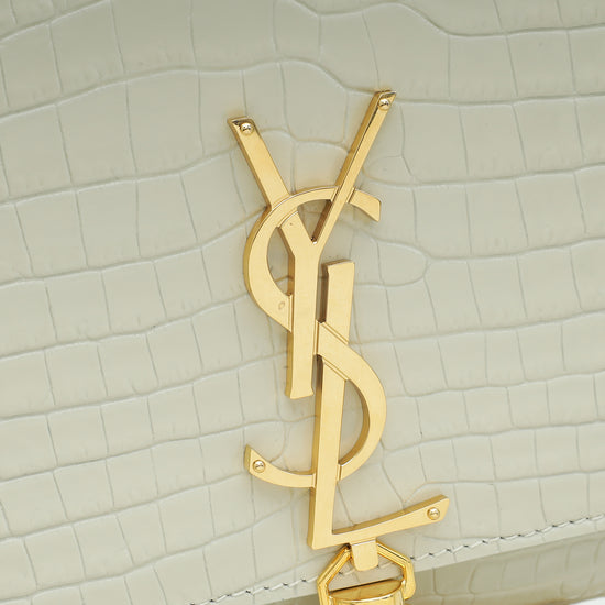YSL Blanc Vintage Croco Embossed Kate Tassel Medium Bag-YSL-THE CLOSET