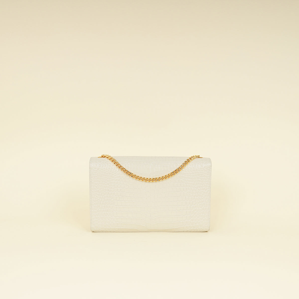 YSL Blanc Vintage Kate Tassel Croc Embossed Medium Shoulder Bag-YSL-THE CLOSET