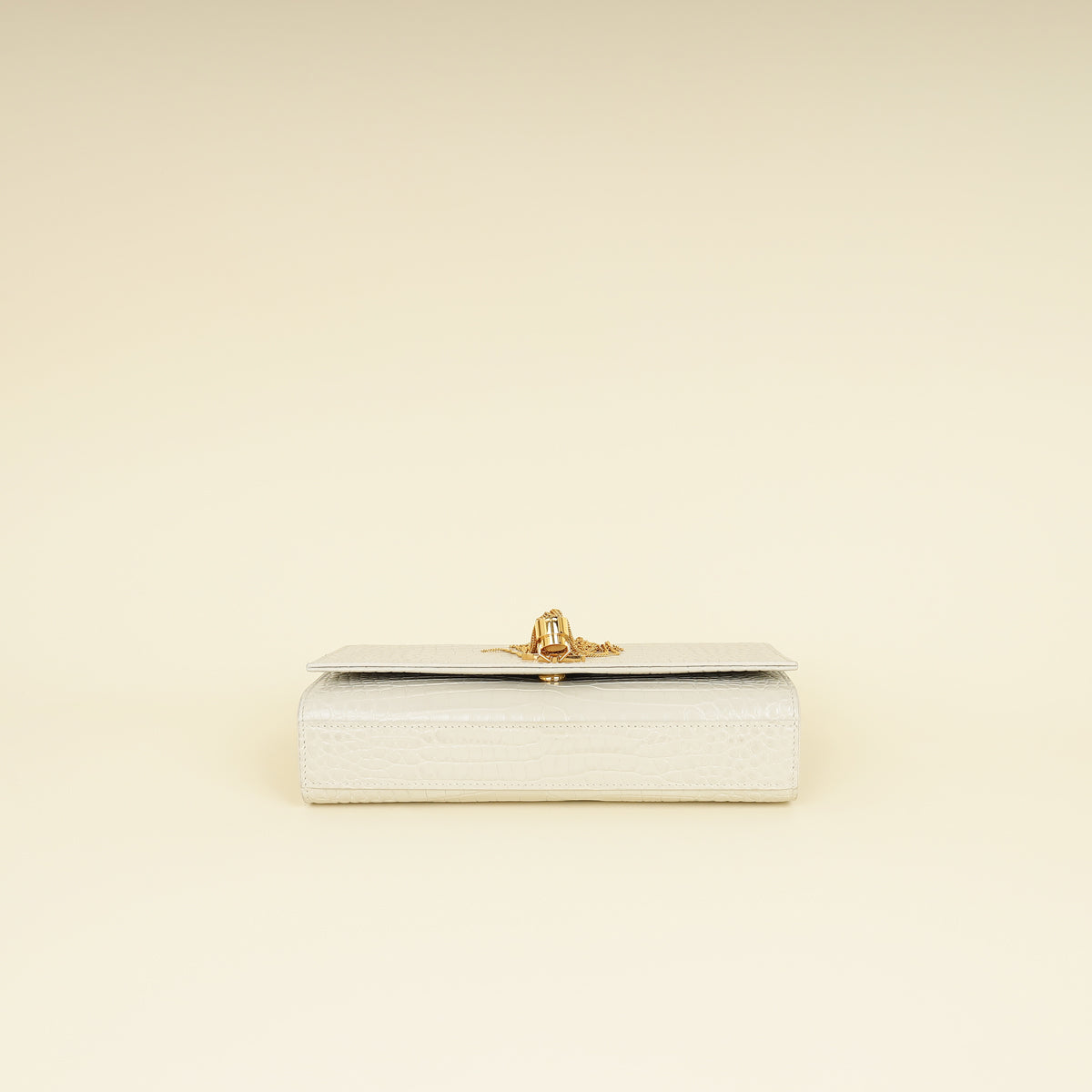 YSL Blanc Vintage Kate Tassel Croc Embossed Medium Shoulder Bag-YSL-THE CLOSET