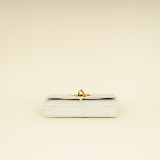 YSL Blanc Vintage Kate Tassel Croc Embossed Medium Shoulder Bag-YSL-THE CLOSET