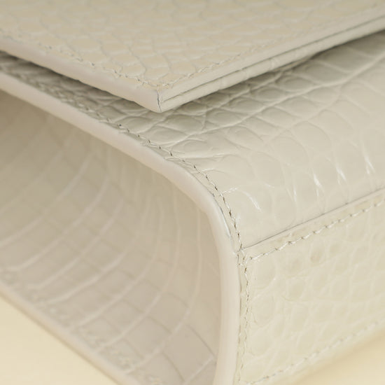 YSL Blanc Vintage Kate Tassel Croc Embossed Medium Shoulder Bag-YSL-THE CLOSET