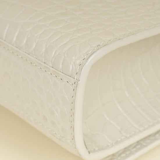 YSL Blanc Vintage Kate Tassel Croc Embossed Medium Shoulder Bag-YSL-THE CLOSET