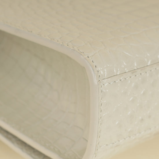 YSL Blanc Vintage Kate Tassel Croc Embossed Medium Shoulder Bag-YSL-THE CLOSET