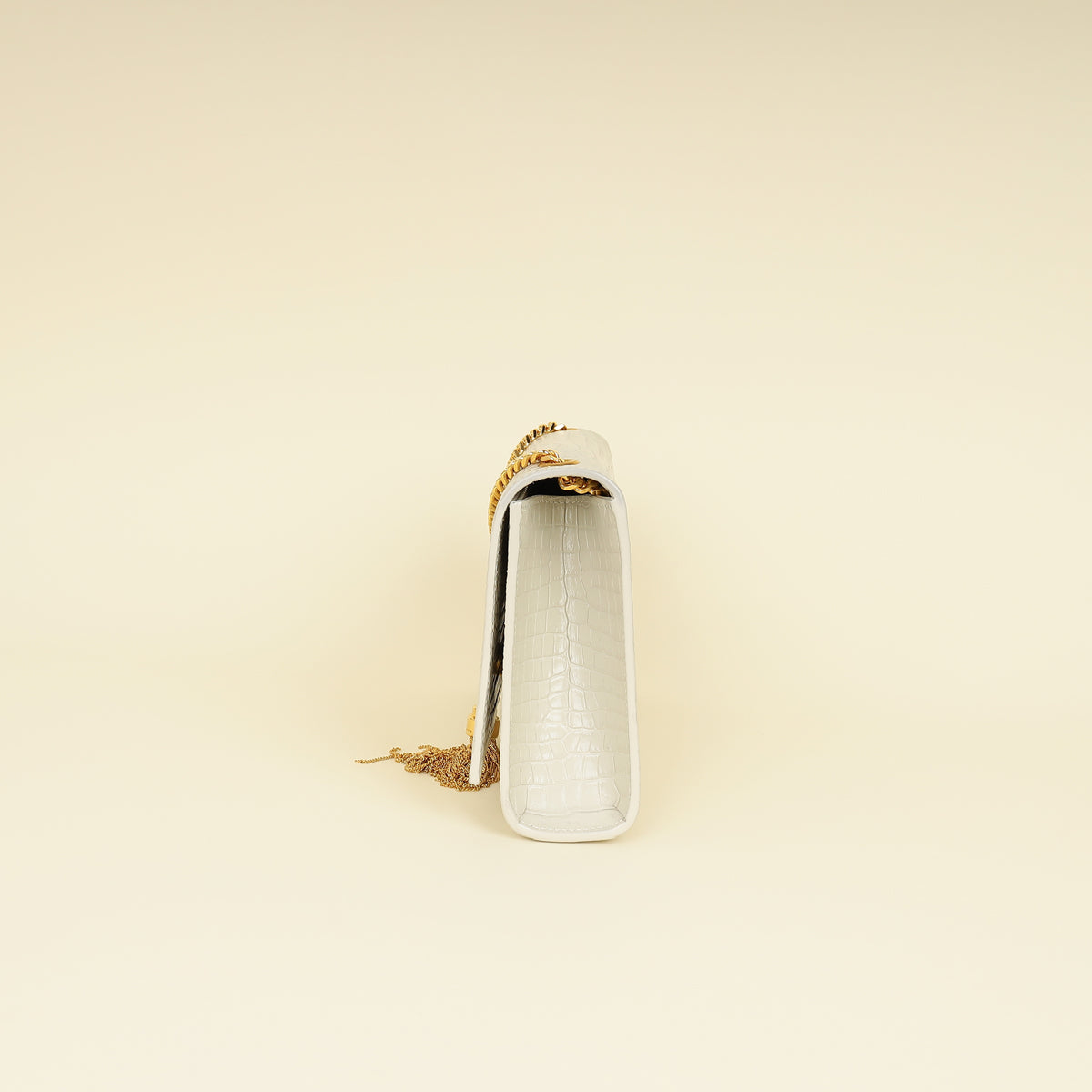 YSL Blanc Vintage Kate Tassel Croc Embossed Medium Shoulder Bag-YSL-THE CLOSET