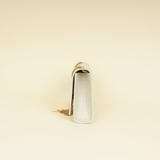 YSL Blanc Vintage Kate Tassel Croc Embossed Medium Shoulder Bag-YSL-THE CLOSET