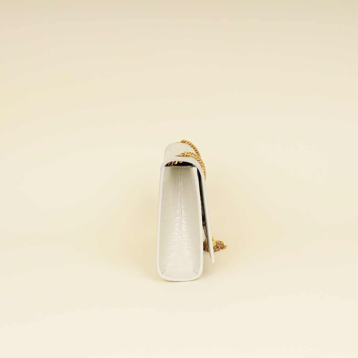 YSL Blanc Vintage Kate Tassel Croc Embossed Medium Shoulder Bag-YSL-THE CLOSET