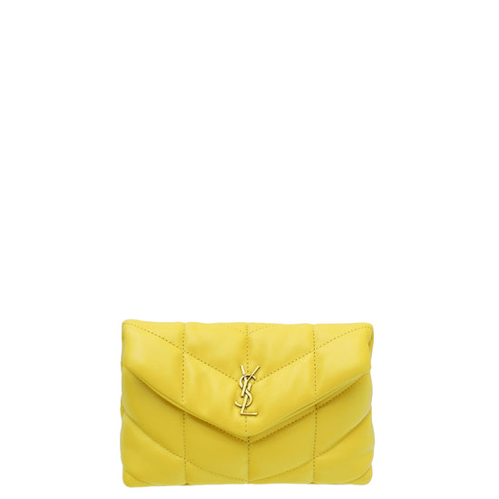 Saint Laurent Puffer Small Pouch In Quilted Lambskin in Natural