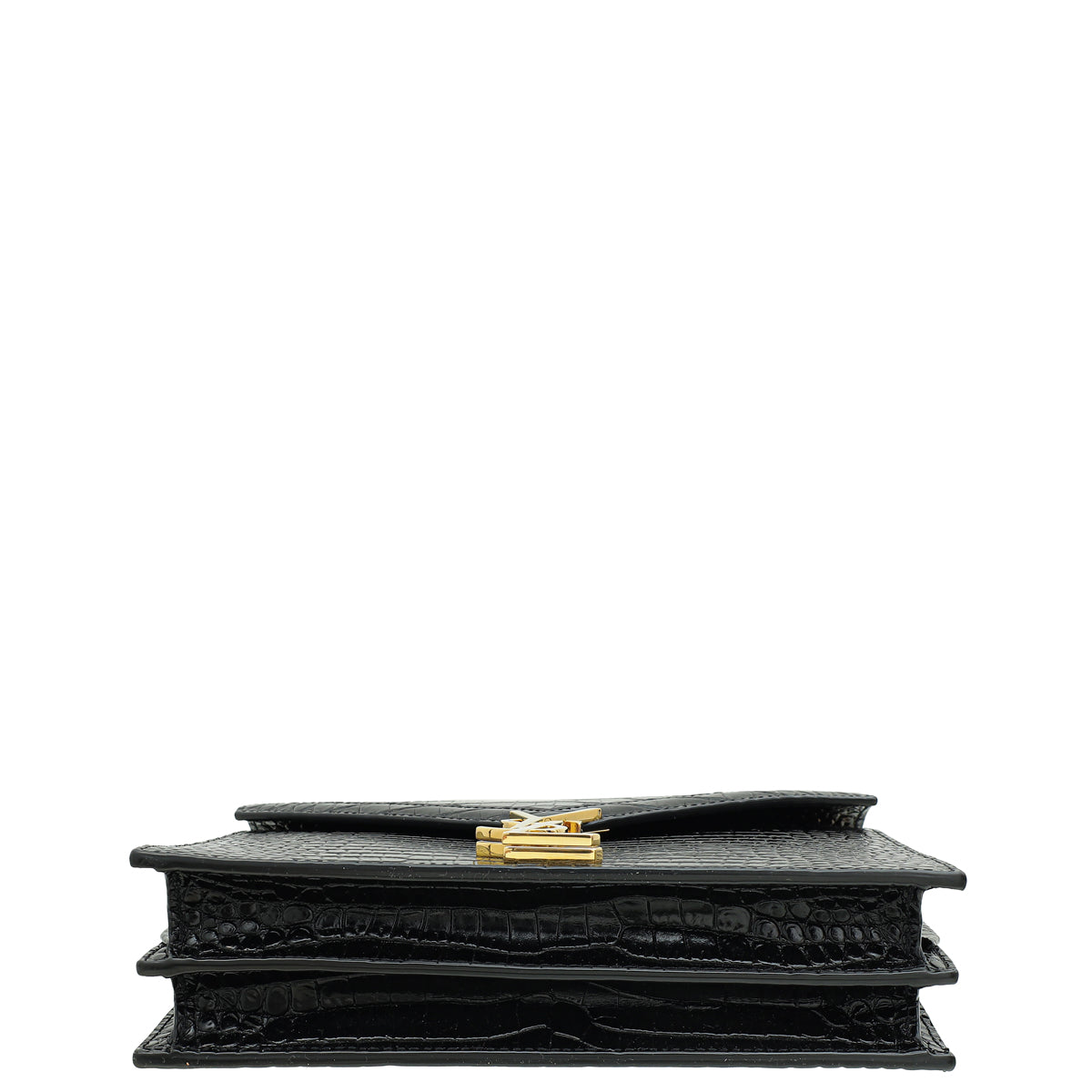 YSL Black Cassandra Clasp Croco Embossed Small Chain Shoulder Bag