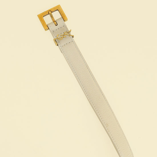 YSL Blanc Vintage Cassandre Thin Buckle Belt