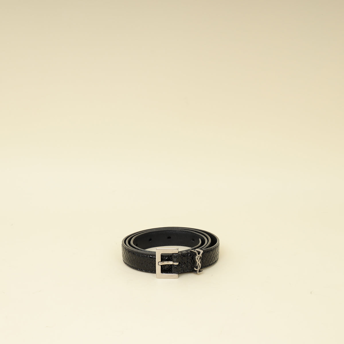 YSL Black Cassandre Thin 20mm Belt w/ Square Buckle-YSL-THE CLOSET