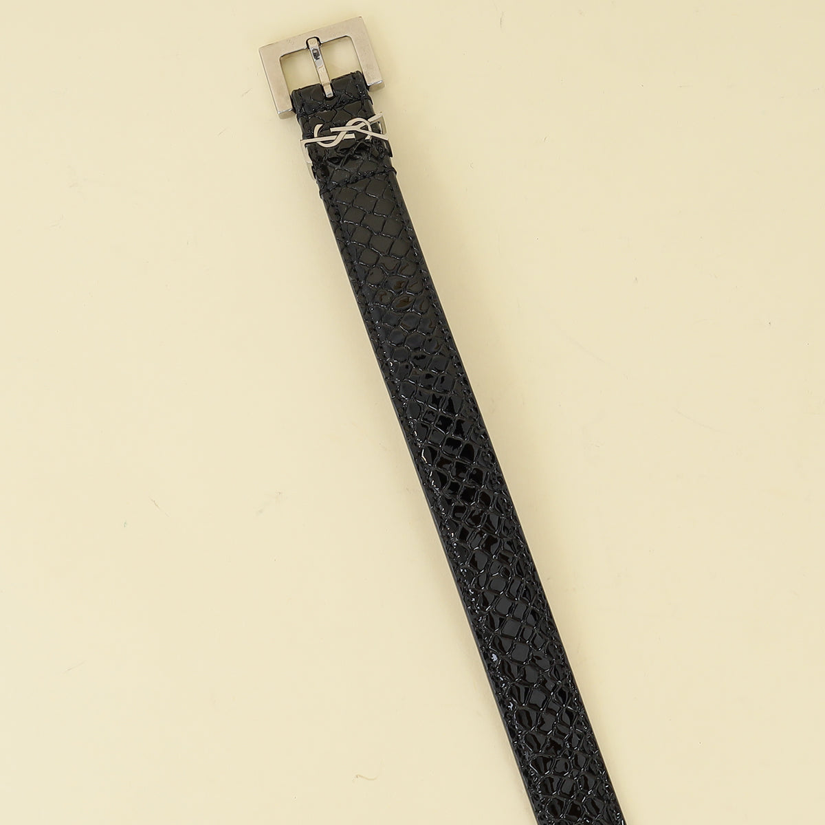 YSL Black Cassandre Thin 20mm Belt w/ Square Buckle-YSL-THE CLOSET