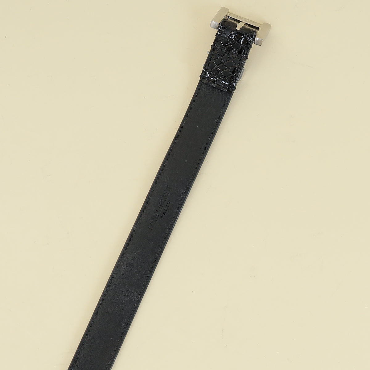 YSL Black Cassandre Thin 20mm Belt w/ Square Buckle-YSL-THE CLOSET