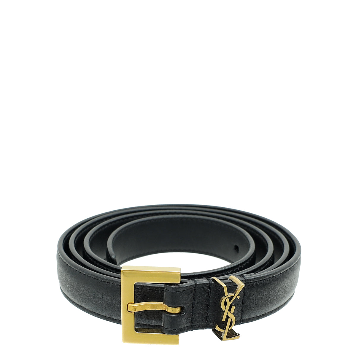 YSL Black Cassandre Thin Buckle Belt-YSL-THE CLOSET
