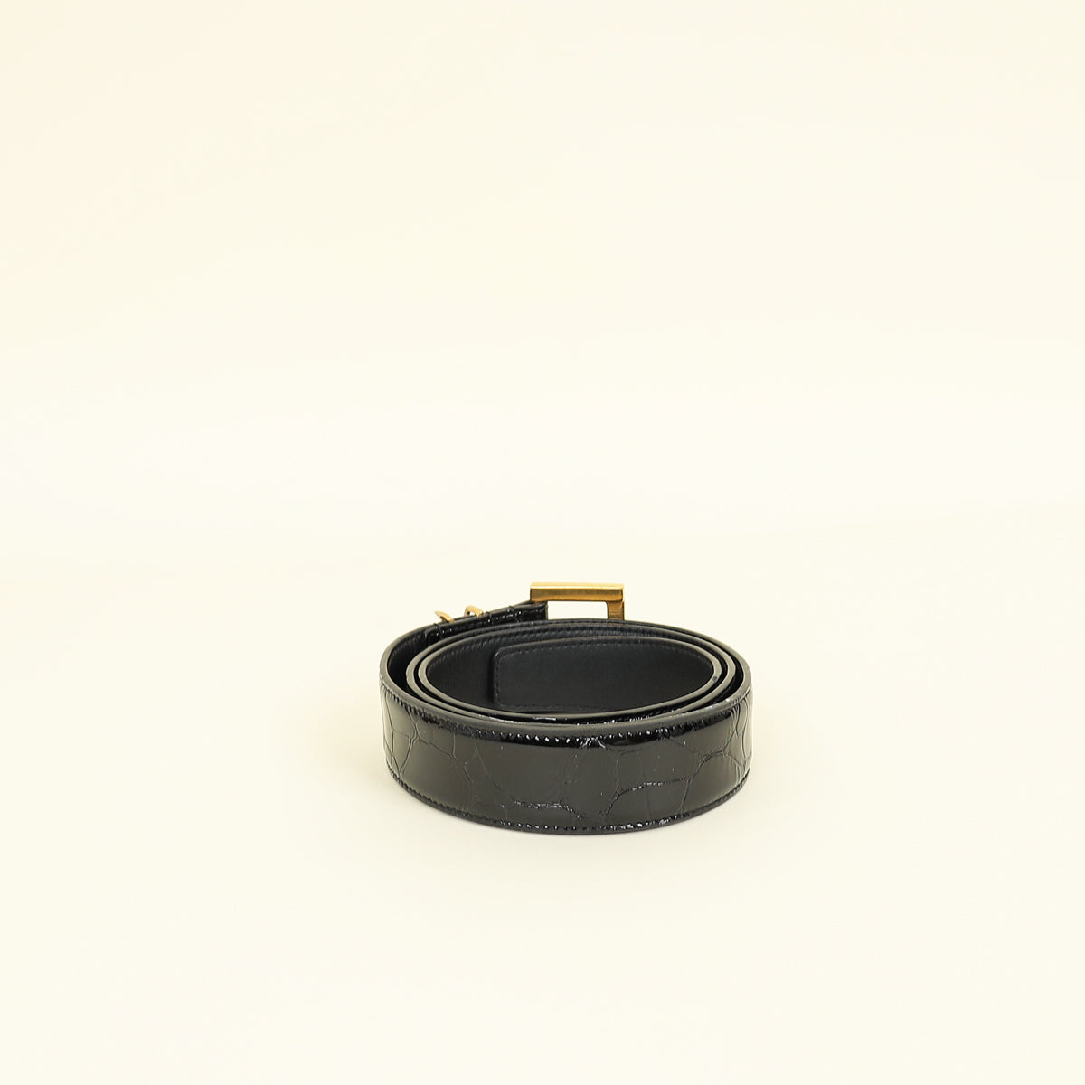 YSL Black Cassandre Buckle Croco Embossed 30mm Belt