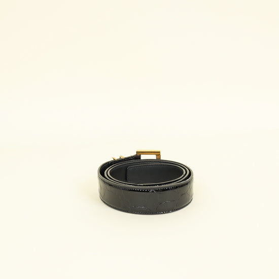 YSL Black Cassandre Buckle Croco Embossed 30mm Belt