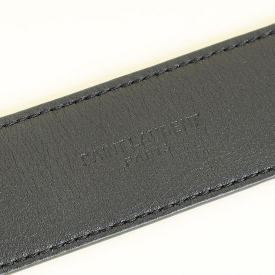 YSL Black Cassandre Buckle Croco Embossed 30mm Belt